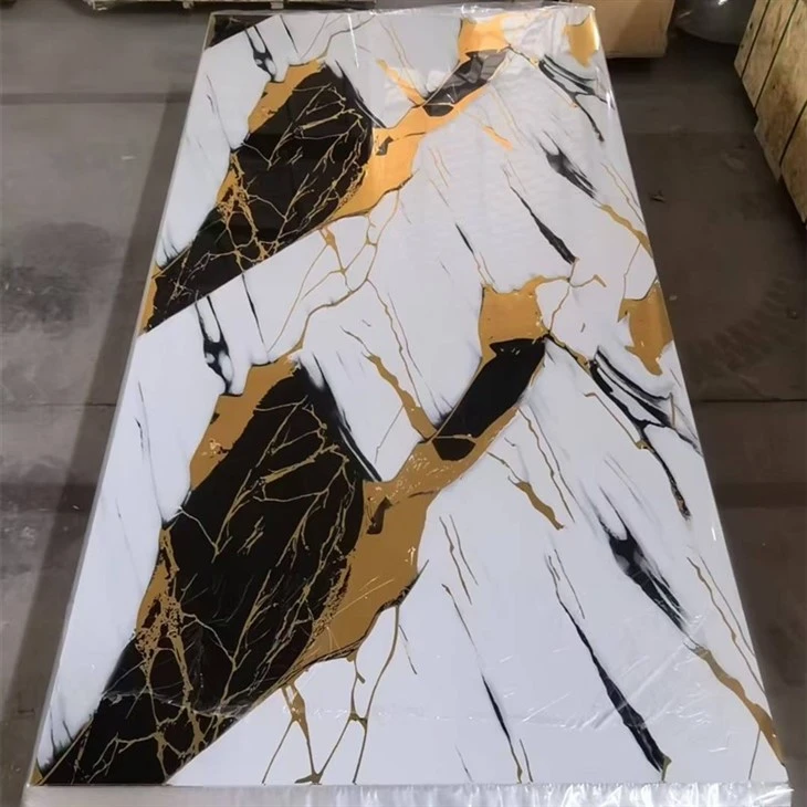 High Glossy Golden 2.5mm Marble Plastic Sheet Pvc Wall Panel Pvc Marble Panel Flexible Artificial UV Marble Sheets factory